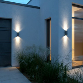 Nordlux Nico Square 22 GU10 Outdoor Patio Garden Terrace Aluminium Wall Light in Anthracite (H) 23.5cm