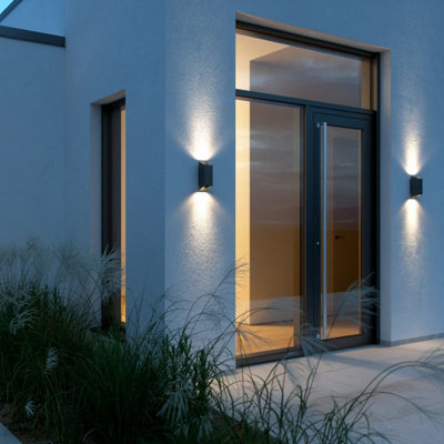 Nordlux Nico Square 22 GU10 Outdoor Patio Garden Terrace Aluminium Wall Light in Black (H) 23.5cm