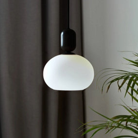 Nordlux Notti Indoor Bedroom Dining Kitchen Office Hallway Pendant Ceiling Light with White Opal Glass in Black