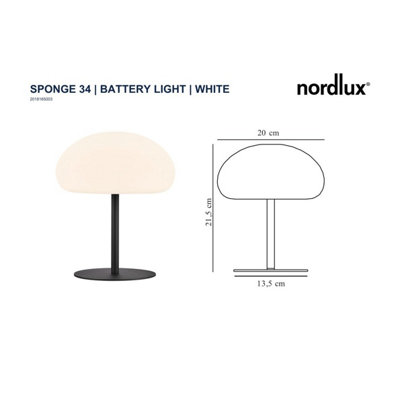 Nordlux Sponge 34 Outdoor Patio Terrace Plastic Battery Light in White (Diam) 34cm