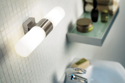 Nordlux Tangens Bathroom Double Wall Light Brushed Steel 31cm Width