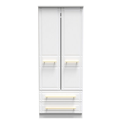 Norfolk 2 Door 2 Drawer Wardrobe with Shelf & Hanging Rail in White Ash (Ready Assembled)