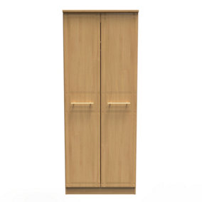 Norfolk 2 Door Wardrobe with Shelf & Hanging Rail in Modern Oak (Ready Assembled)