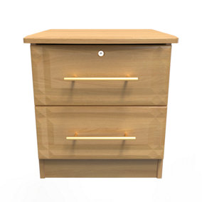 Norfolk 2 Drawer Bedside Cabinet - Lockable in Modern Oak (Ready Assembled)
