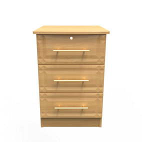 Norfolk 3 Drawer Bedside Cabinet - Lockable in Modern Oak (Ready Assembled)