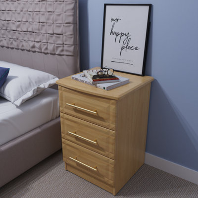 Norfolk 3 Drawer Bedside Cabinet - Lockable in Modern Oak (Ready Assembled)