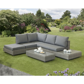 Norfolk Leisure Bahama Corner Sofa Rattan Furniture set with Reclining Sun Lounger and Table