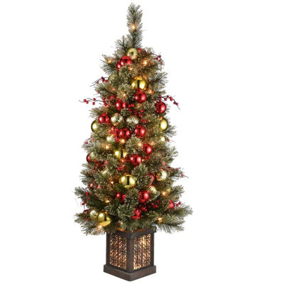 Norfolk Leisure Pine 4ft Tree with Brown Pot, Berries and Balls 100 W/W LED