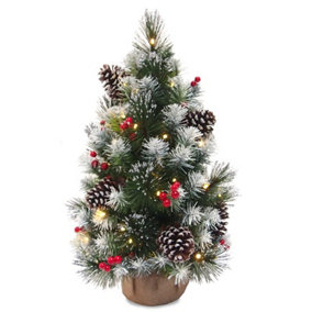 Norfolk Leisure Silver Pine 2ft Tree with Burlap Bag, Berries and Cones