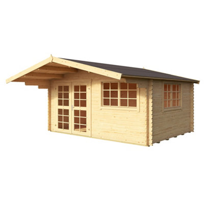 Norland England 1 Traditional Log Cabin - 3.85m x 2.85m - Apex Roof with Overhang Garden Building - 4
