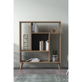 Norm Bookcase with 5 Compartments Display Unit, 90 x 25 x 105 cm Free Standing Shelves, Bookshelf, Open Cabinet, Oak