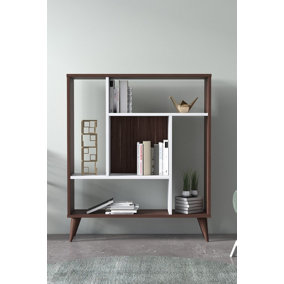 Norm Bookcase with 5 Compartments Display Unit, 90 x 25 x 105 cm Free Standing Shelves, Bookshelf, Open Cabinet, Walnut