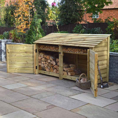 Normanton 4ft Log Store with Doors and Kindling Shelf - L80 x W230 x H128 cm - Light Green