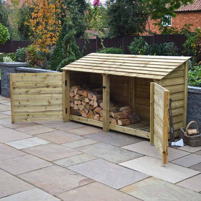 Normanton 4ft Log Store with Doors - L80 x W230 x H128 cm - Light Green