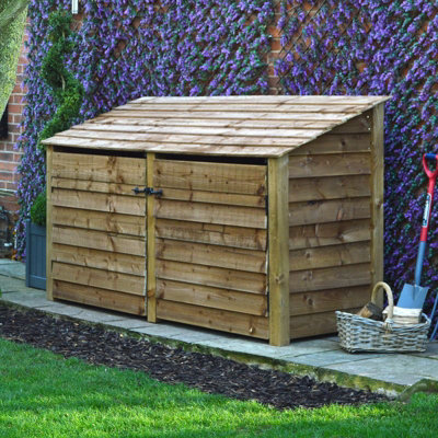 Normanton 4ft Log Store with Doors - L80 x W230 x H128 cm - Rustic Brown