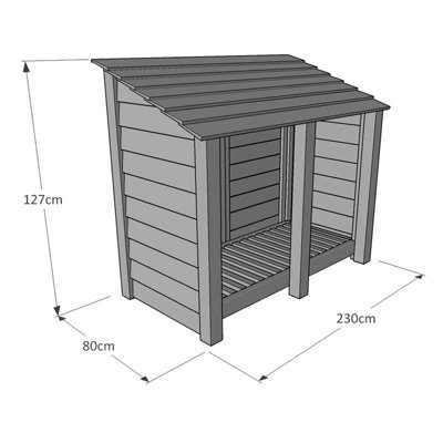 Normanton 4ft Log Store with Kindling Shelf - L80 x W230 x H128 cm ...