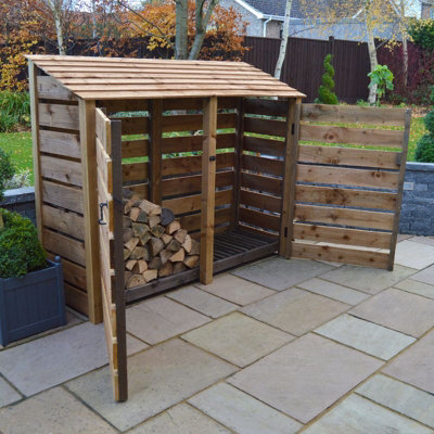 Normanton 6ft Log Store with Doors - L80 x W230 x H181 cm - Rustic Brown