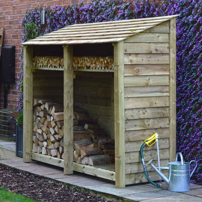 Normanton 6ft Log Store with Kindling Shelf - L80 x W230 x H181 cm - Light Green