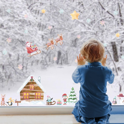 North Pole Christmas Window Stickers (Regular size) Christmas Window Decorations Reusable Removable Repositionable