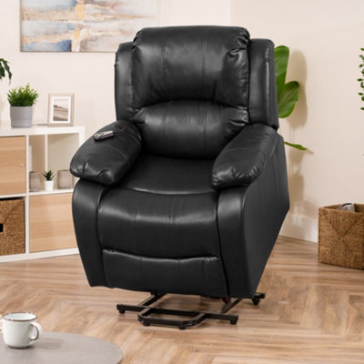 Northfield 86cm Wide Black Dual Motor Electric Mobility Aid Lift Assist Recliner Arm Chair with Massage Heat Functions