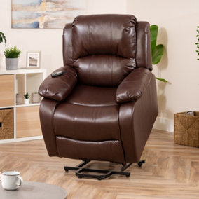 Northfield 86cm Wide Brown Dual Motor Electric Mobility Aid Lift Assist Recliner Arm Chair with Massage Heat Functions