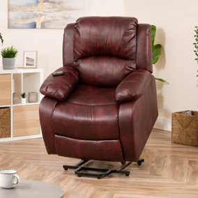 Northfield 86cm Wide Burgundy Dual Motor Electric Mobility Aid Lift Assist Recliner Arm Chair with Massage Heat Functions