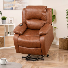 Northfield 86cm Wide Grey Tan Brown Motor Electric Mobility Aid Lift Assist Recliner Arm Chair with Massage Heat Functions