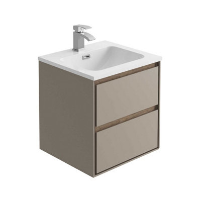 Norton Light Grey & Oak Wall Hung Vanity Unit & Basin Set (W)500mm (H)530mm