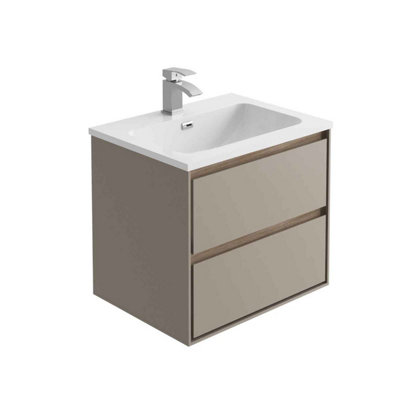 Norton Light Grey & Oak Wall Hung Vanity Unit & Basin Set (W)600mm (H)530mm