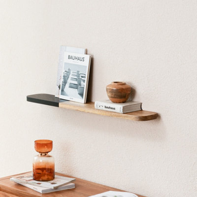 Norton Wall Shelf Solid Wood Natural Black Floating Shelf Living Bedroom Kitchen Wall Mounted Wooden Shelves - Large