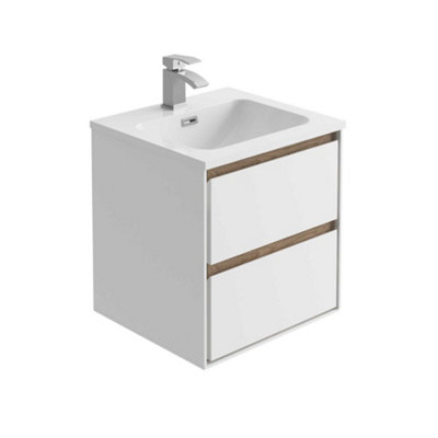 Norton White & Oak Wall Hung Vanity Unit & Basin Set (W)500mm (H)530mm