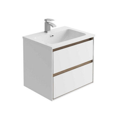 Norton White & Oak Wall Hung Vanity Unit & Basin Set (W)600mm (H)530mm