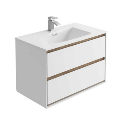 Norton White & Oak Wall Hung Vanity Unit & Basin Set (W)800mm (H)530mm