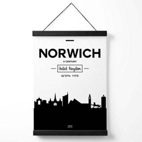 Norwich Black and White City Skyline Medium Poster with Black Hanger