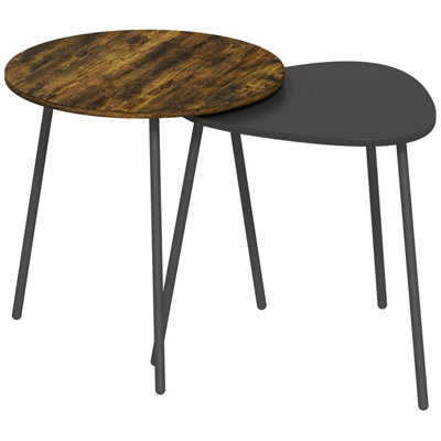 Nosaha Rustic Brown Set of 2 Nesting Side Tables - Round and Triangle.