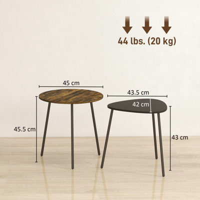 Nosaha Rustic Brown Set of 2 Nesting Side Tables - Round and Triangle.