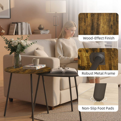 Nosaha Rustic Brown Set of 2 Nesting Side Tables - Round and Triangle.