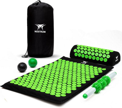 NOSTRUM Acupressure Mat & Pillow Set with Massage Stick and 2 Massage Balls for Pain Relief and Therapy Relaxation