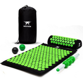 NOSTRUM Acupressure Mat & Pillow Set with Massage Stick and 2 Massage Balls for Pain Relief and Therapy Relaxation