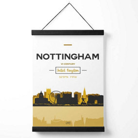 Nottingham Yellow and Black City Skyline Medium Poster with Black Hanger