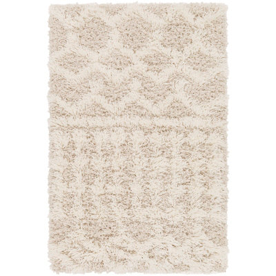 NOUR Shaggy Geometric Plush Pile Cream Beige Area Rug 60 x 90 cm