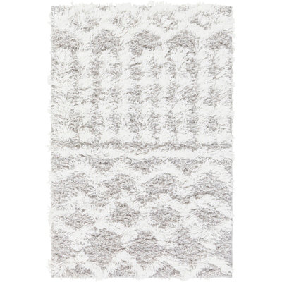 NOUR Shaggy Geometric Plush Pile Light Grey Area Rug 60 x 90 cm