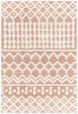 NOUR Shaggy Geometric Plush Pile Peach Area Rug 160 x 220 cm