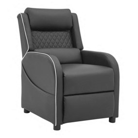 Nova Gaming Racer Recliner Ergonomic Leather Computer Chair Cinema Armchair, Black with Grey Trim