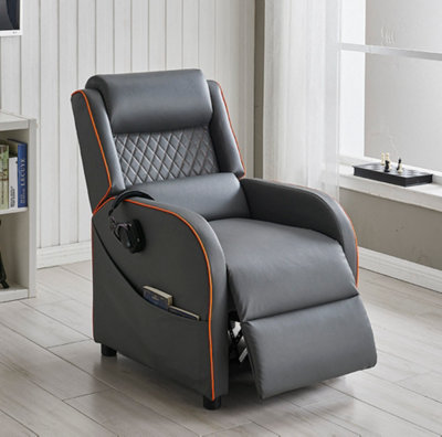 Nova Gaming Racer Recliner Ergonomic Leather Computer Chair Cinema Armchair, Grey with Orange Trim