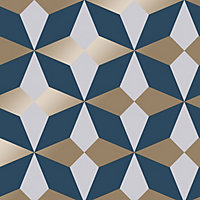 Nova Geometric Wallpaper Navy / Gold Fine Decor FD42548
