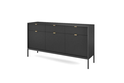 Nova Large Sideboard Cabinet in Black Matt - Modern and Elegant Storage Unit with Drawers and Shelves (W1540mm x H830mm x D390mm)