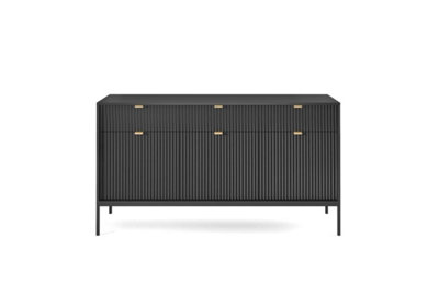 Nova Large Sideboard Cabinet in Black Matt - Modern and Elegant Storage Unit with Drawers and Shelves (W1540mm x H830mm x D390mm)