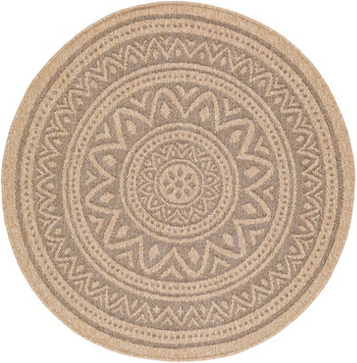 NOVA Round In- & Outdoor Cottage Jute-Look Beige/Light Grey Area Rug 100 x 100 cm
