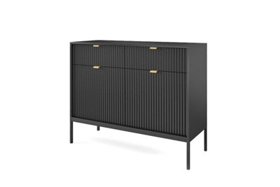 Nova Sideboard Cabinet with Drawers and Shelves - Black Matt (H)830mm (W)1040mm (D)390mm